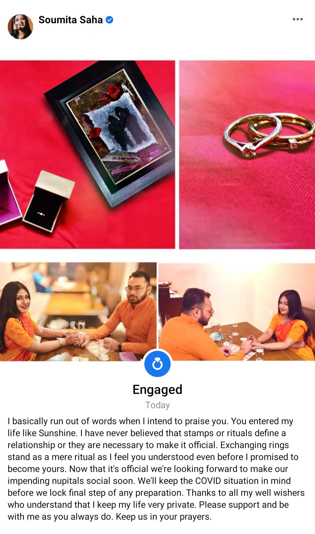 Soumita Saha got engaged to long time beau Agniv Chaterjee
